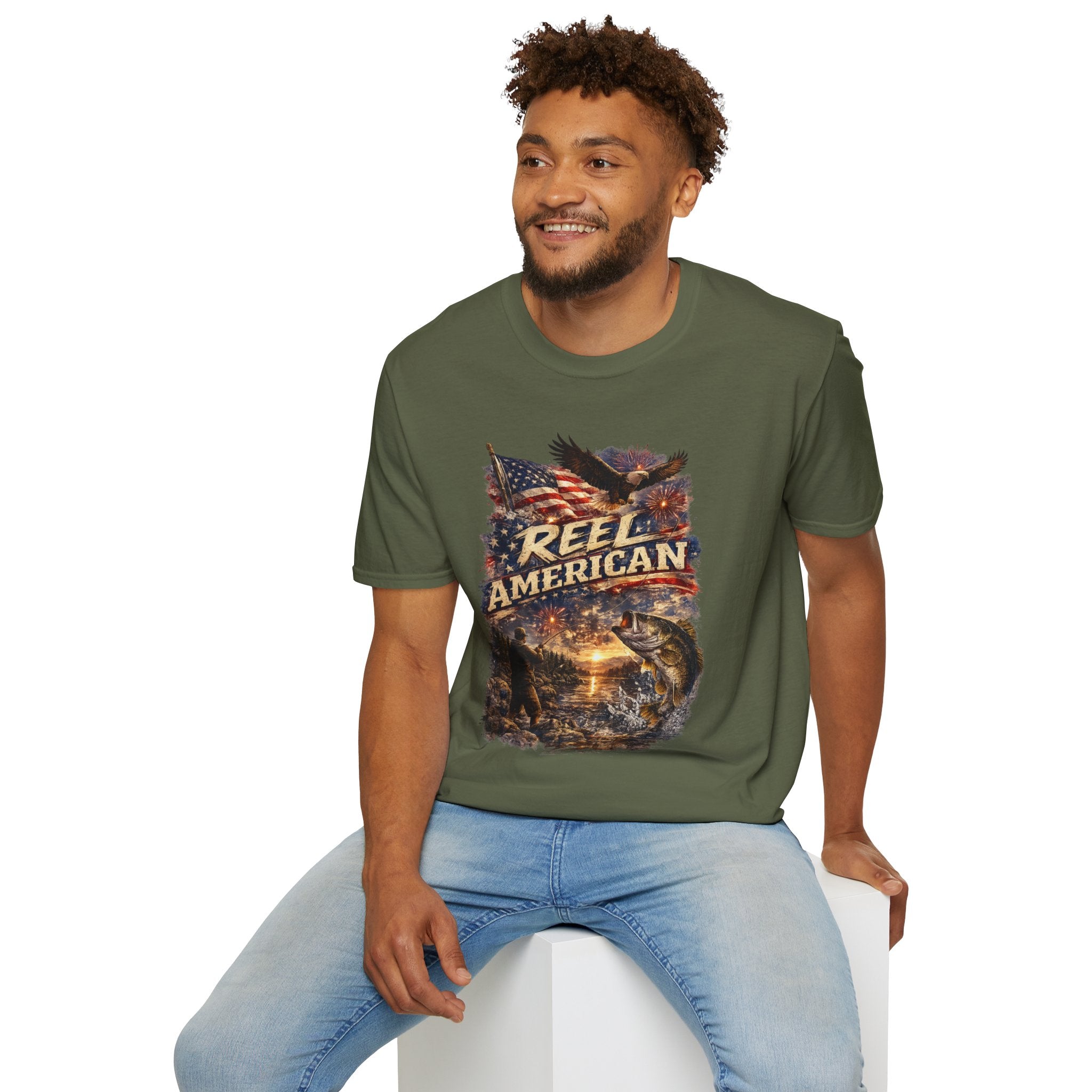 "Reel American" Eagle T-Shirt — Patriotic Fishing Shirt with Flag & Bald Eagle