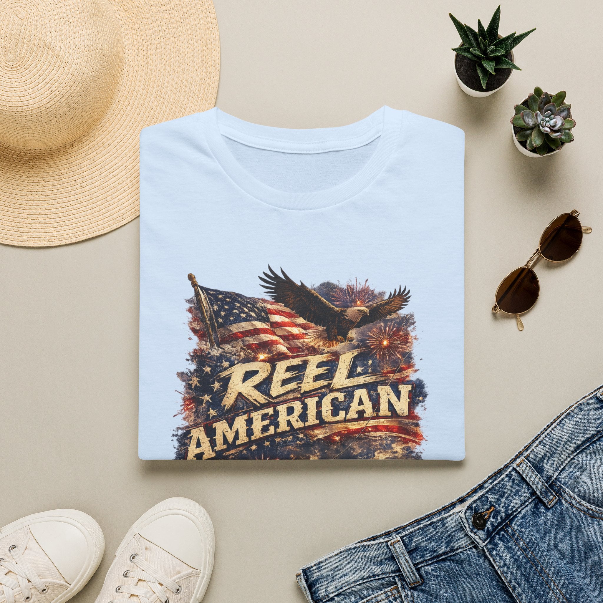 "Reel American" Eagle T-Shirt — Patriotic Fishing Shirt with Flag & Bald Eagle