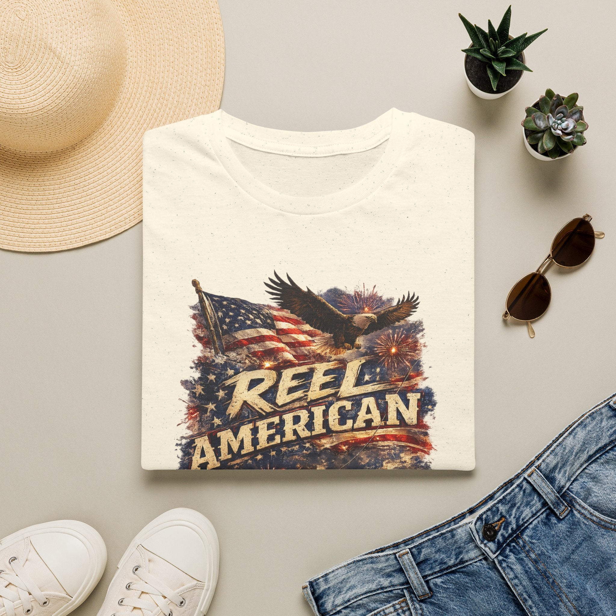 "Reel American" Eagle T-Shirt — Patriotic Fishing Shirt with Flag & Bald Eagle