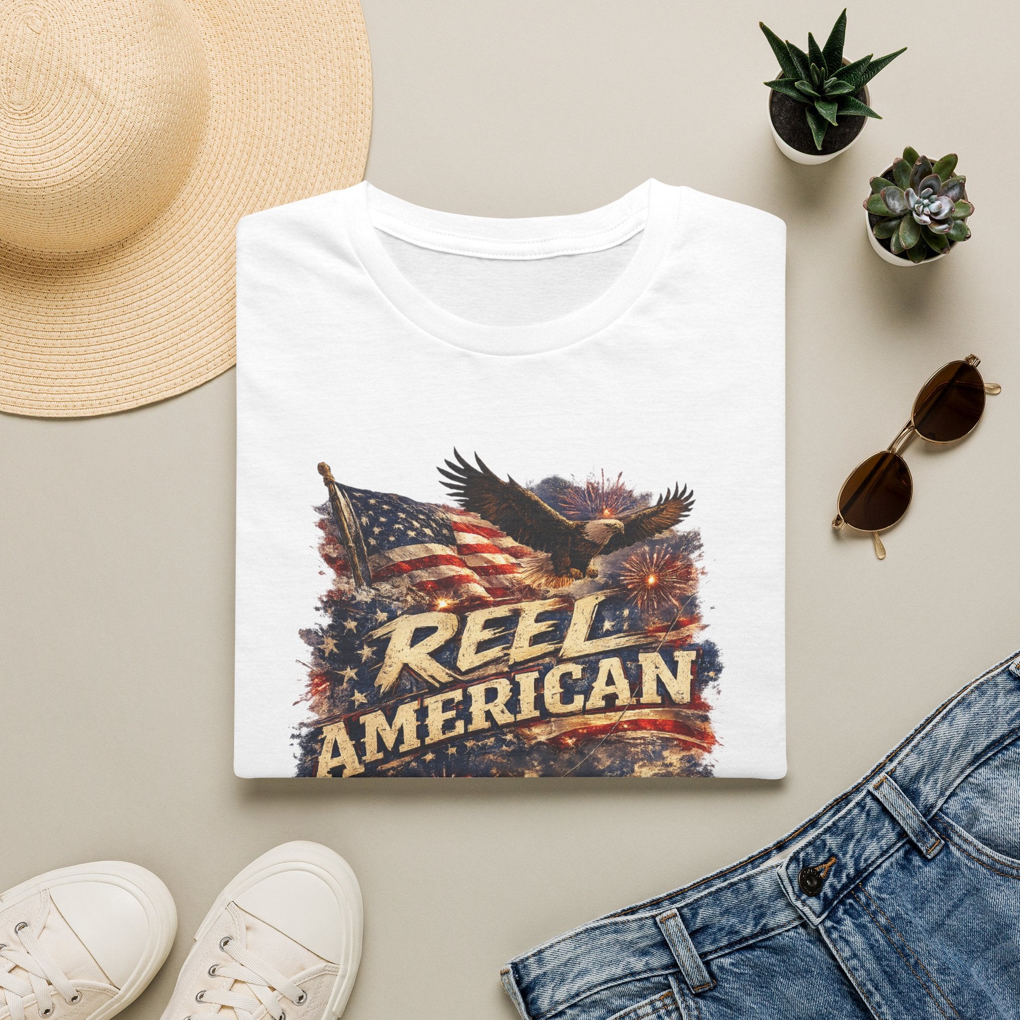 "Reel American" Eagle T-Shirt — Patriotic Fishing Shirt with Flag & Bald Eagle