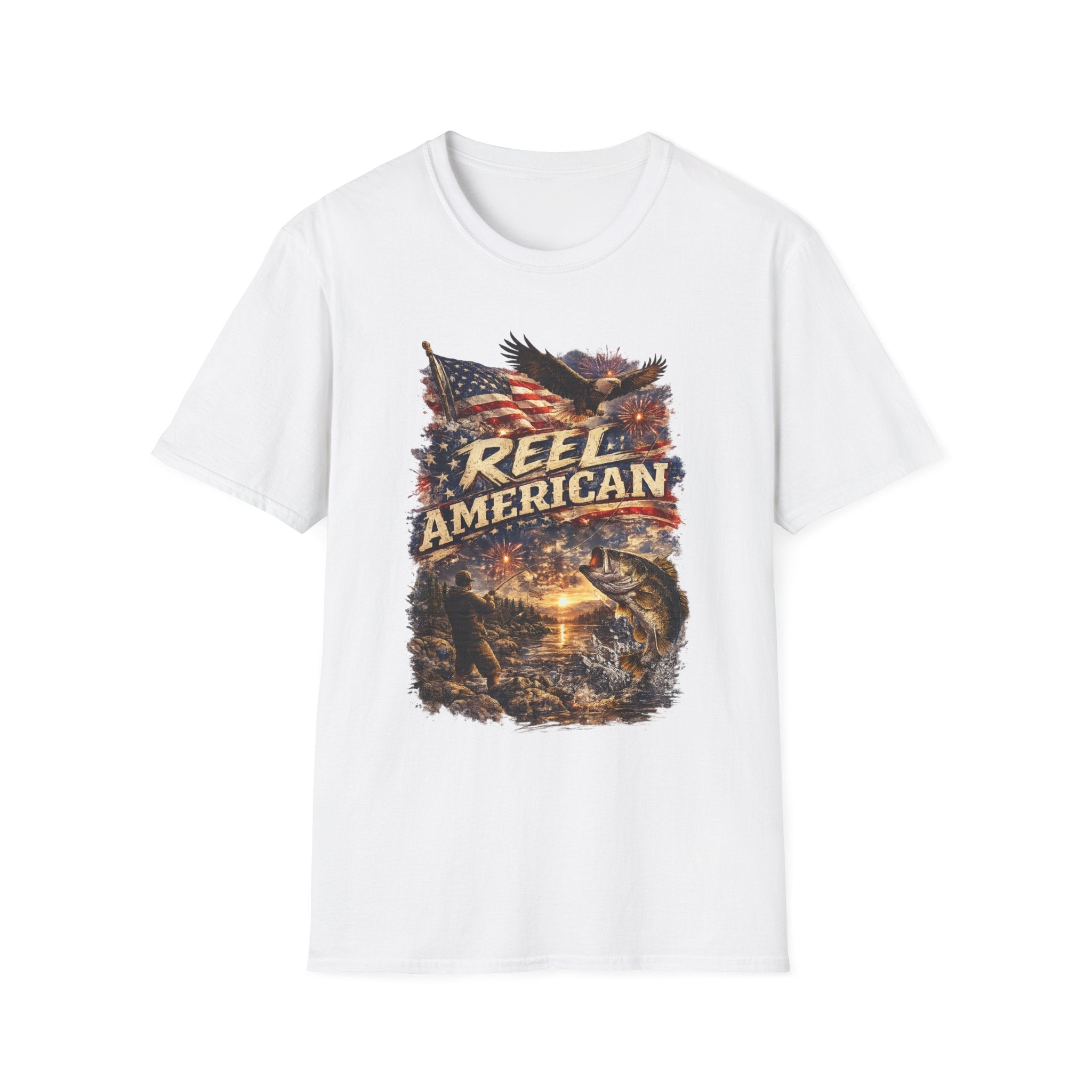 "Reel American" Eagle T-Shirt — Patriotic Fishing Shirt with Flag & Bald Eagle