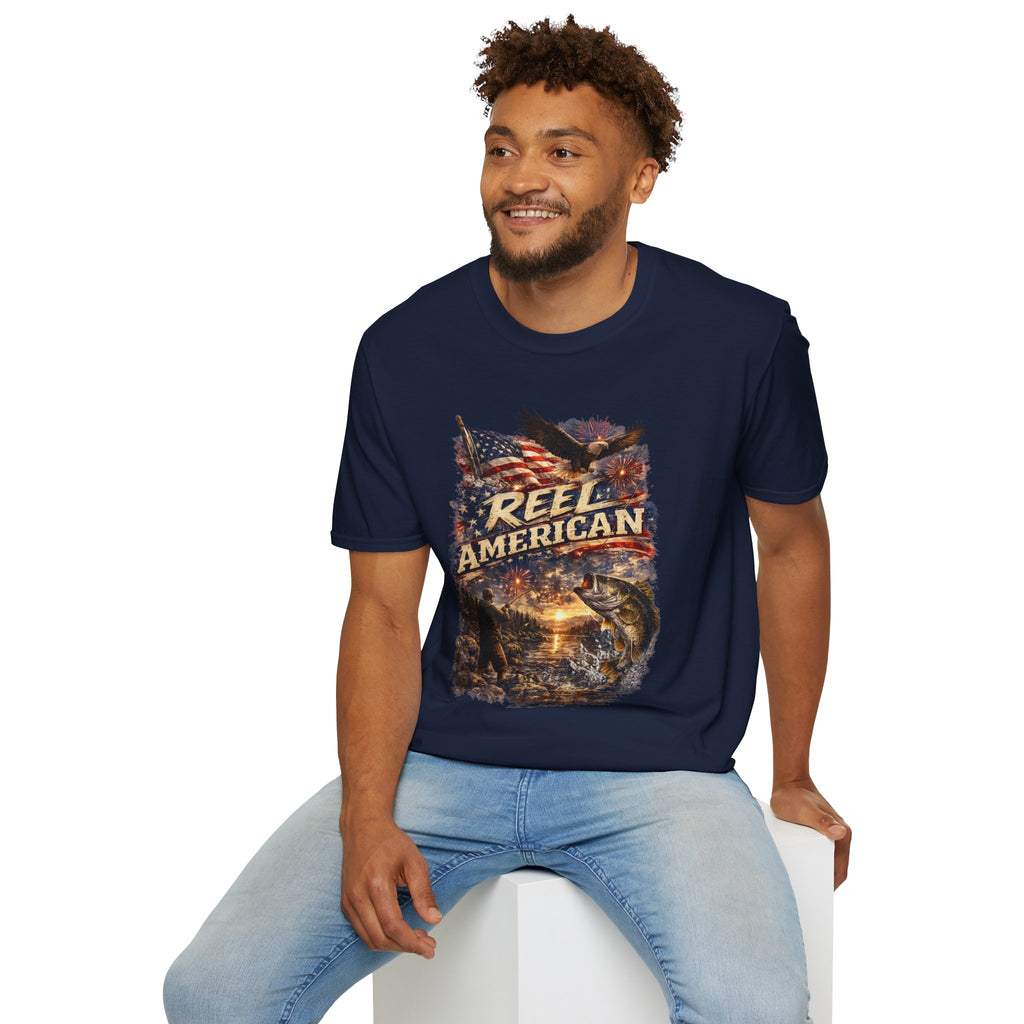 "Reel American" Eagle T-Shirt — Patriotic Fishing Shirt with Flag & Bald Eagle