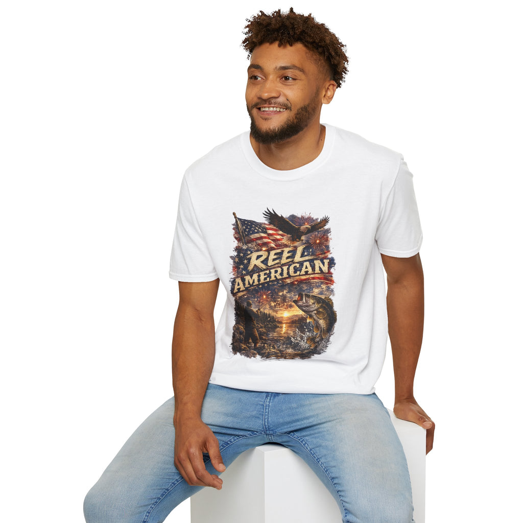 "Reel American" Eagle T-Shirt — Patriotic Fishing Shirt with Flag & Bald Eagle