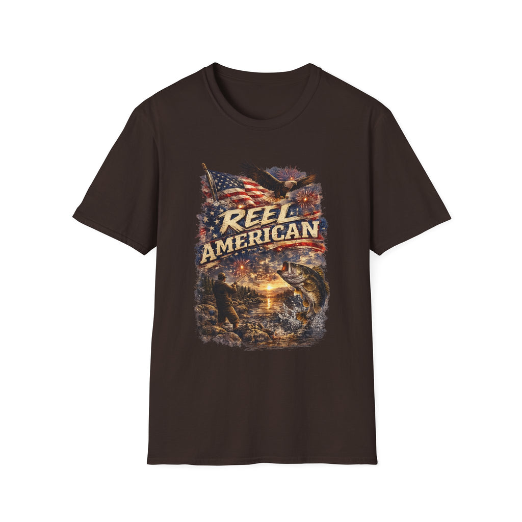 "Reel American" Eagle T-Shirt — Patriotic Fishing Shirt with Flag & Bald Eagle