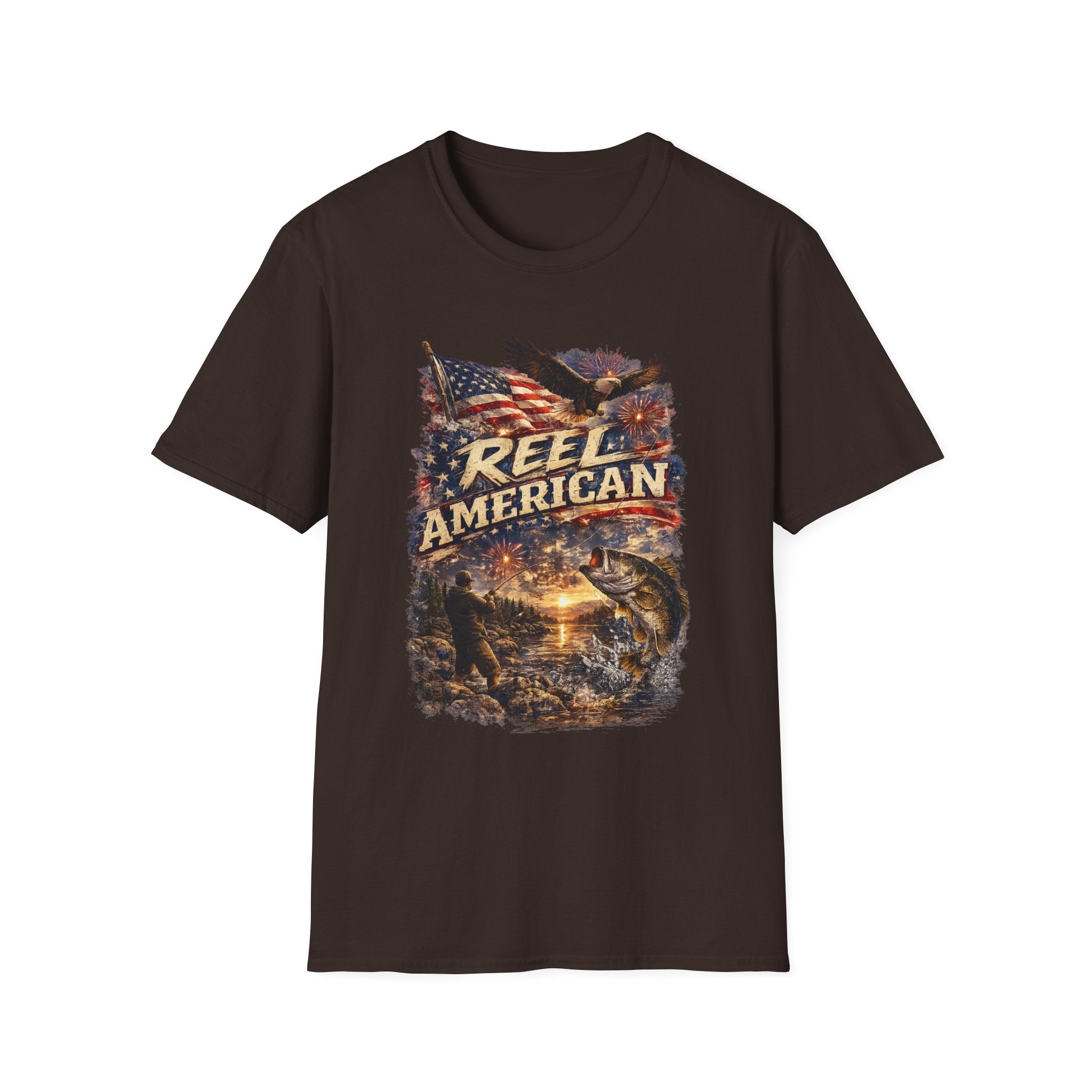 "Reel American" Eagle T-Shirt — Patriotic Fishing Shirt with Flag & Bald Eagle