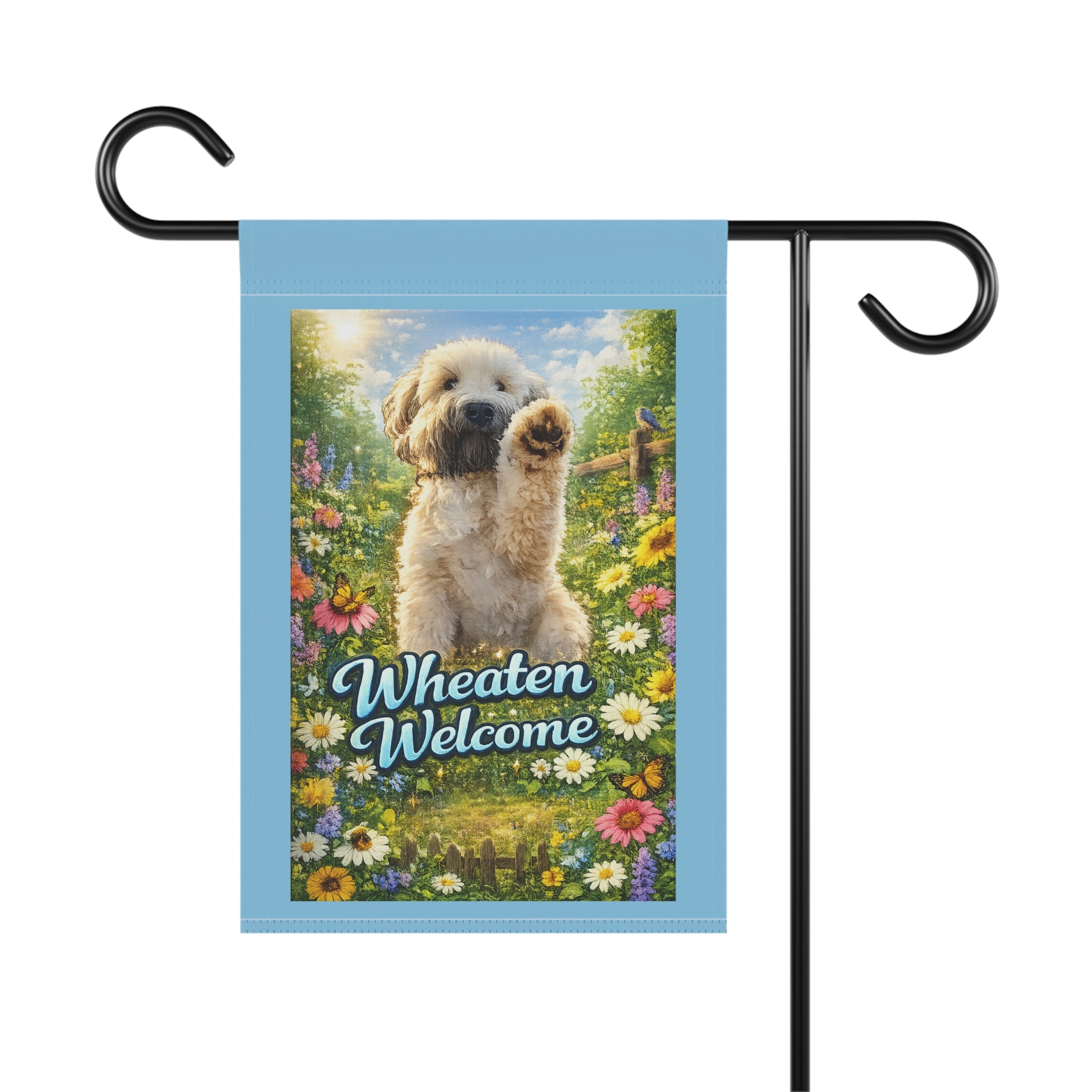 Wheaten Welcome Garden Flag — Cute Wheaten Terrier Floral House Banner