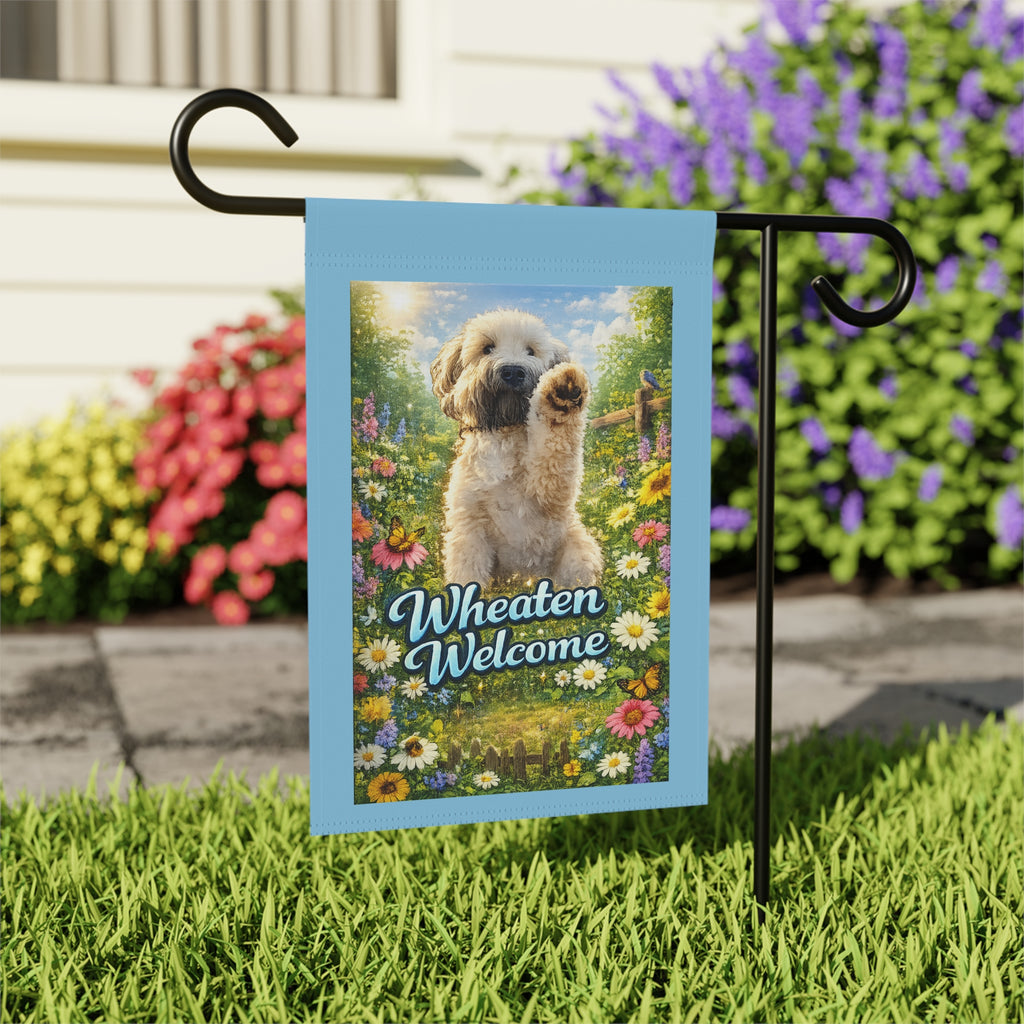 Wheaten Welcome Garden Flag — Cute Wheaten Terrier Floral House Banner