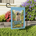 Wheaten Welcome Garden Flag — Cute Wheaten Terrier Floral House Banner