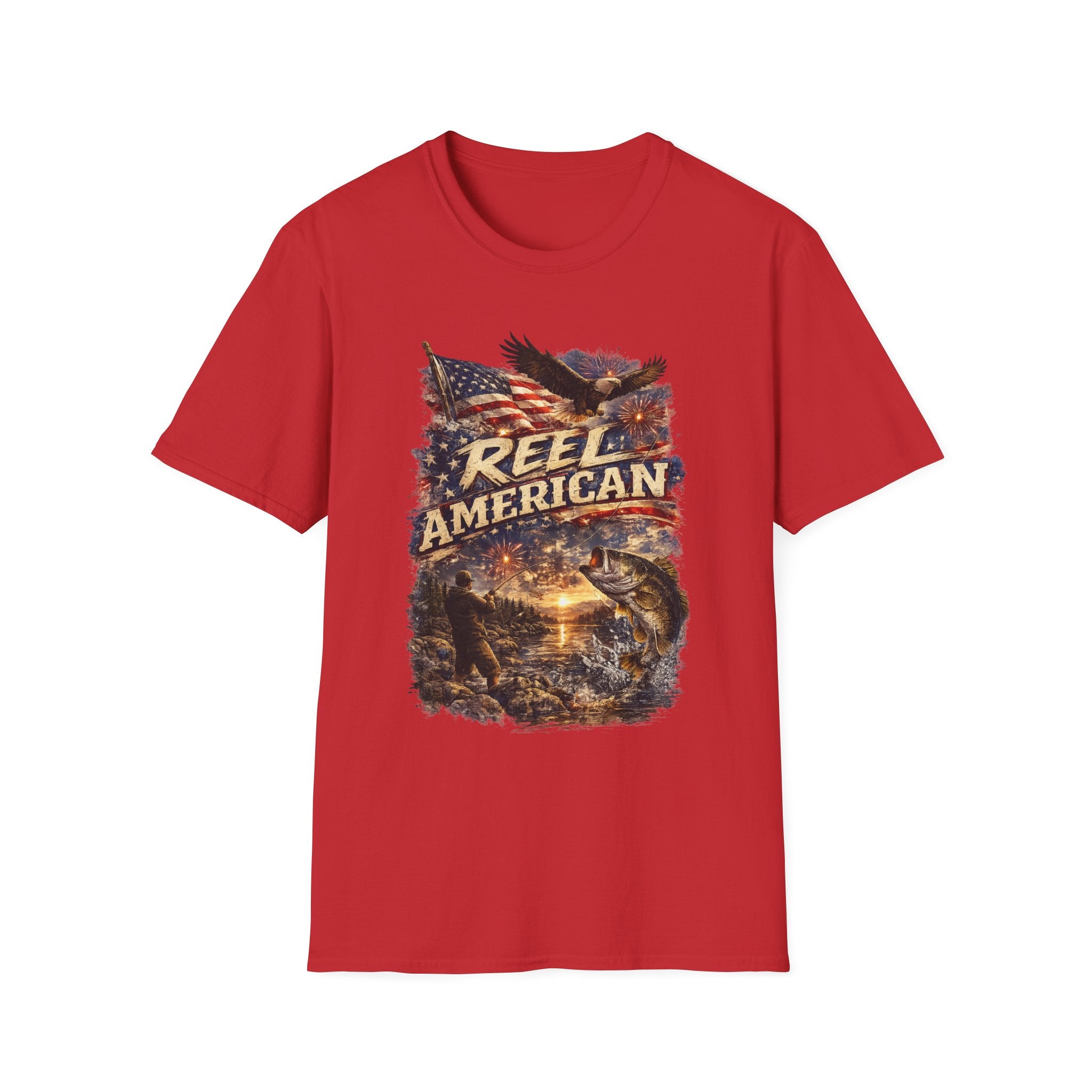 "Reel American" Eagle T-Shirt — Patriotic Fishing Shirt with Flag & Bald Eagle