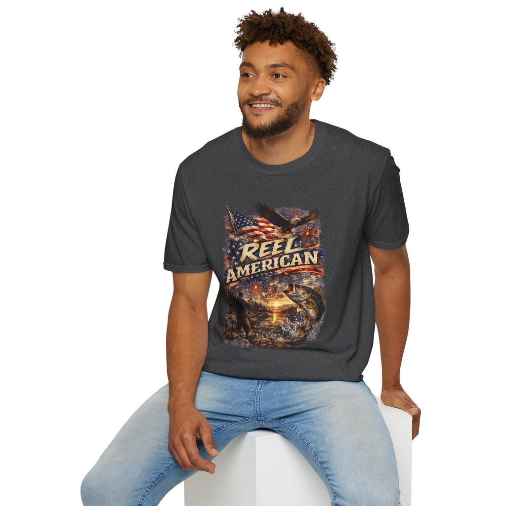 "Reel American" Eagle T-Shirt — Patriotic Fishing Shirt with Flag & Bald Eagle