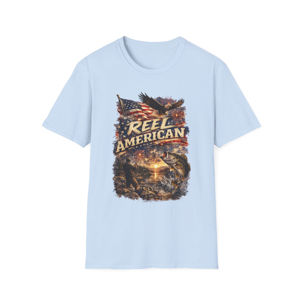 "Reel American" Eagle T-Shirt — Patriotic Fishing Shirt with Flag & Bald Eagle