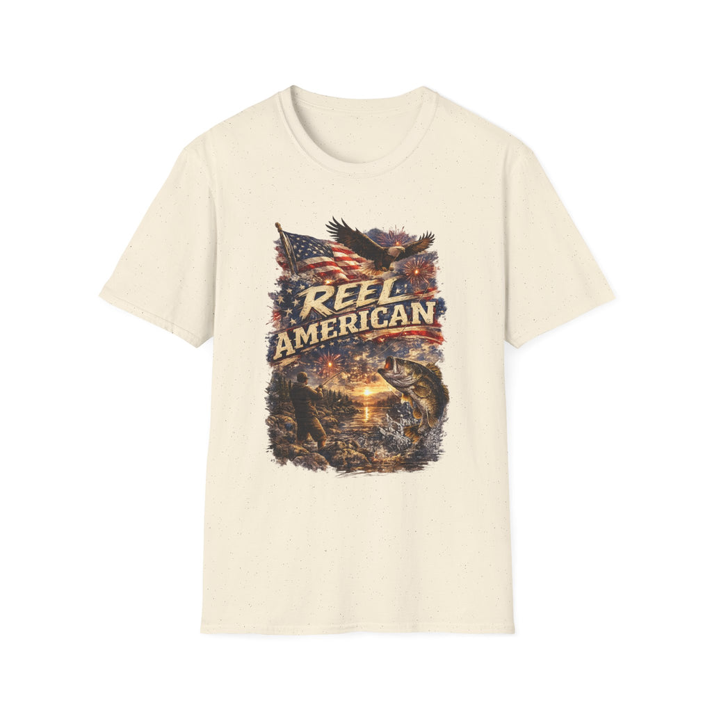 "Reel American" Eagle T-Shirt — Patriotic Fishing Shirt with Flag & Bald Eagle