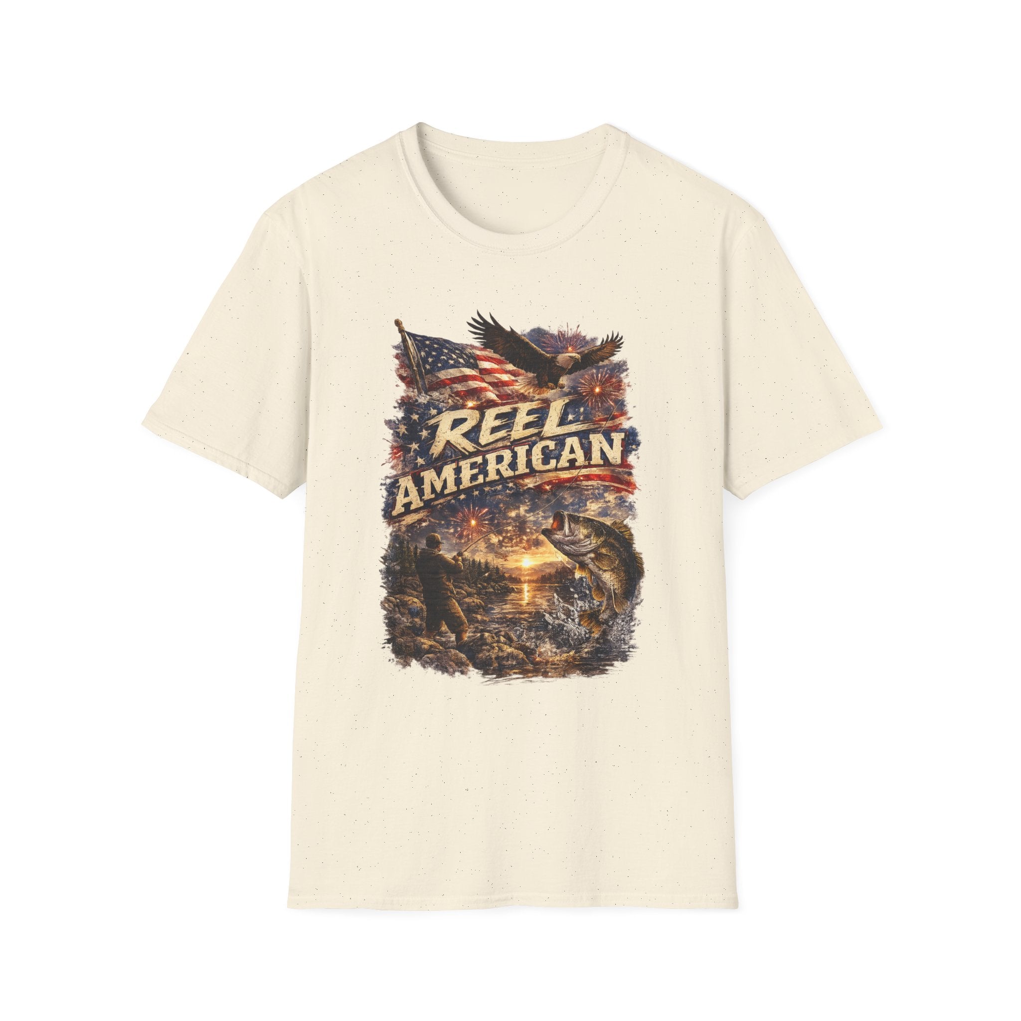 "Reel American" Eagle T-Shirt — Patriotic Fishing Shirt with Flag & Bald Eagle