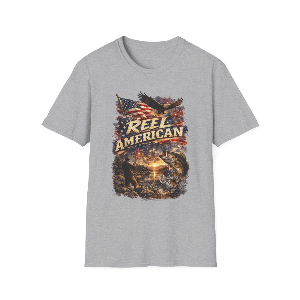"Reel American" Eagle T-Shirt — Patriotic Fishing Shirt with Flag & Bald Eagle