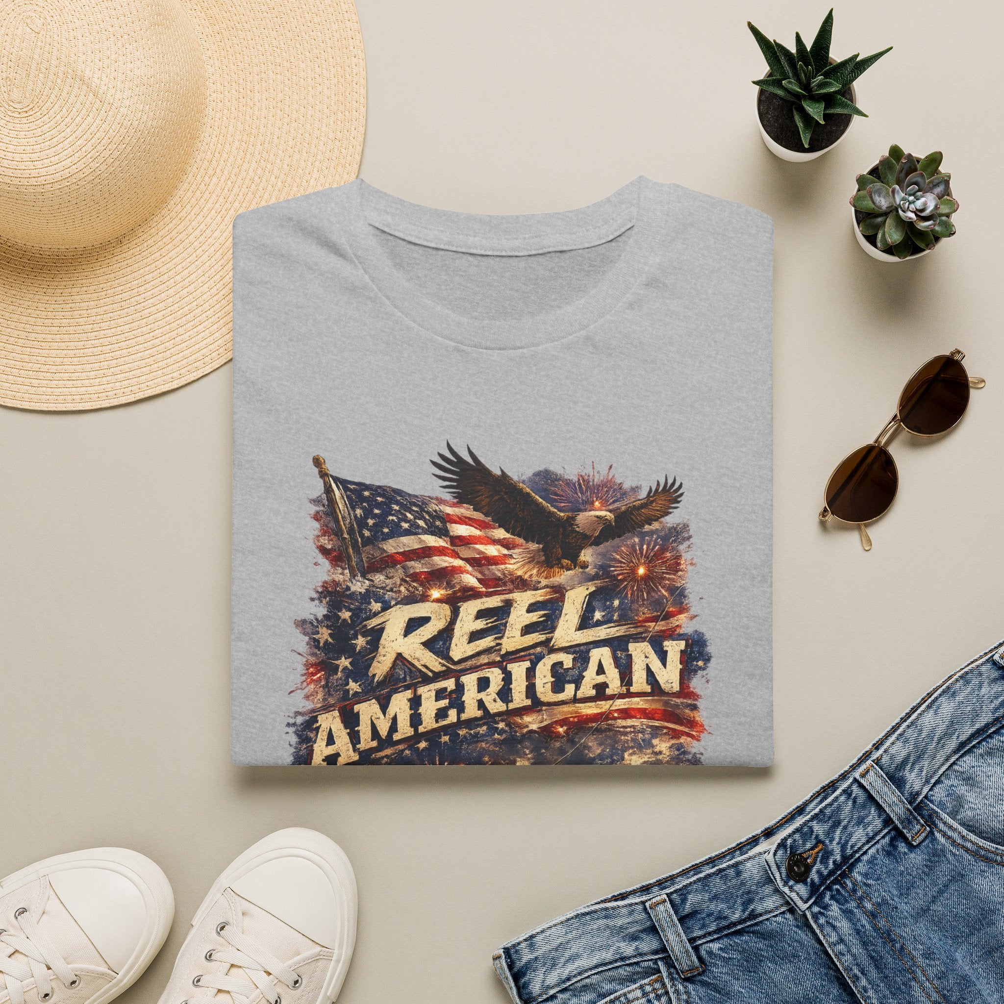 "Reel American" Eagle T-Shirt — Patriotic Fishing Shirt with Flag & Bald Eagle