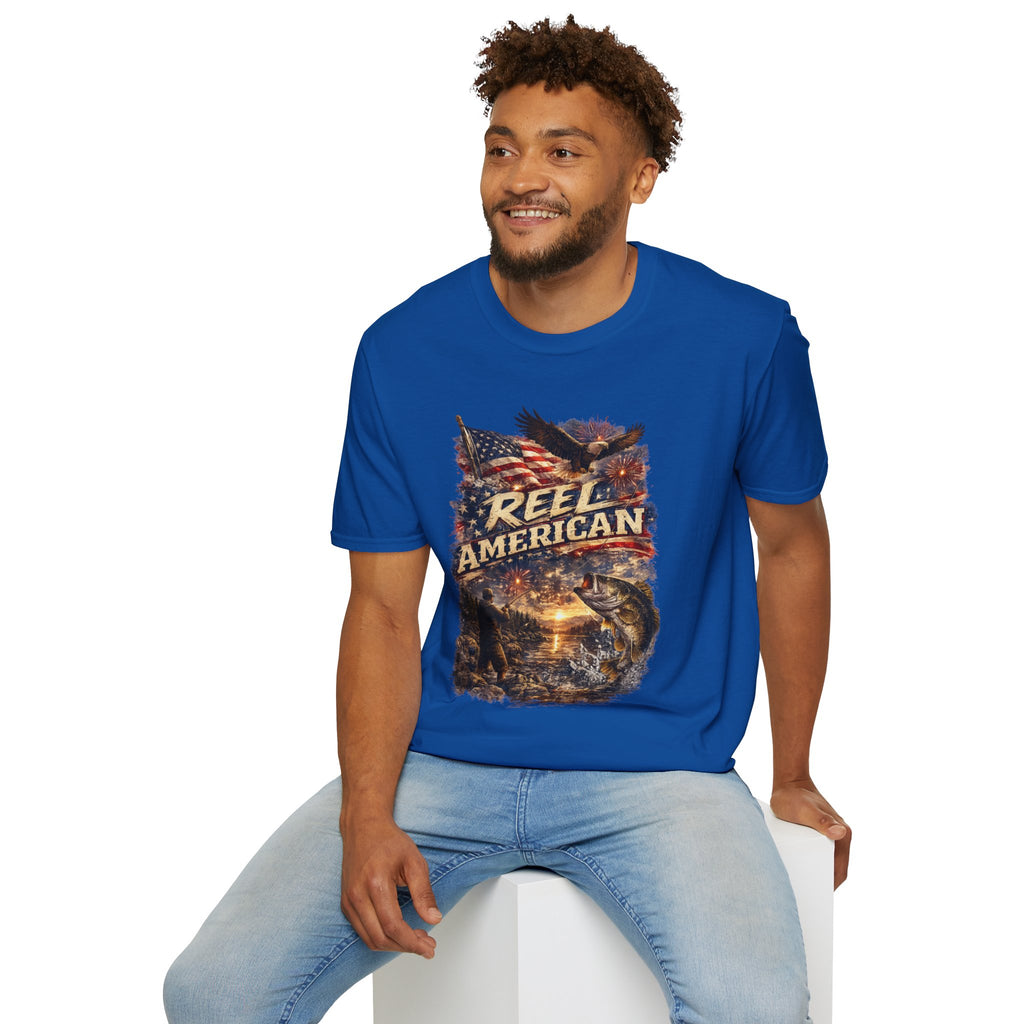 "Reel American" Eagle T-Shirt — Patriotic Fishing Shirt with Flag & Bald Eagle