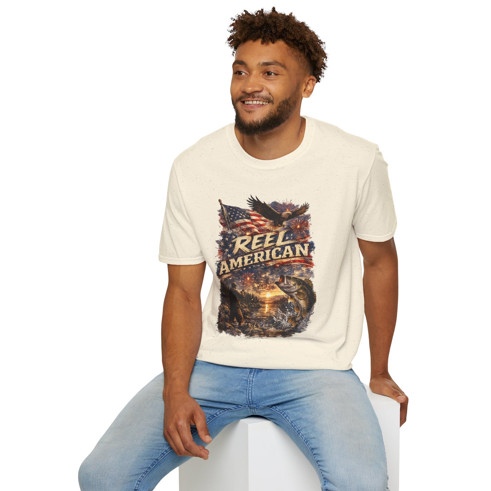 "Reel American" Eagle T-Shirt — Patriotic Fishing Shirt with Flag & Bald Eagle