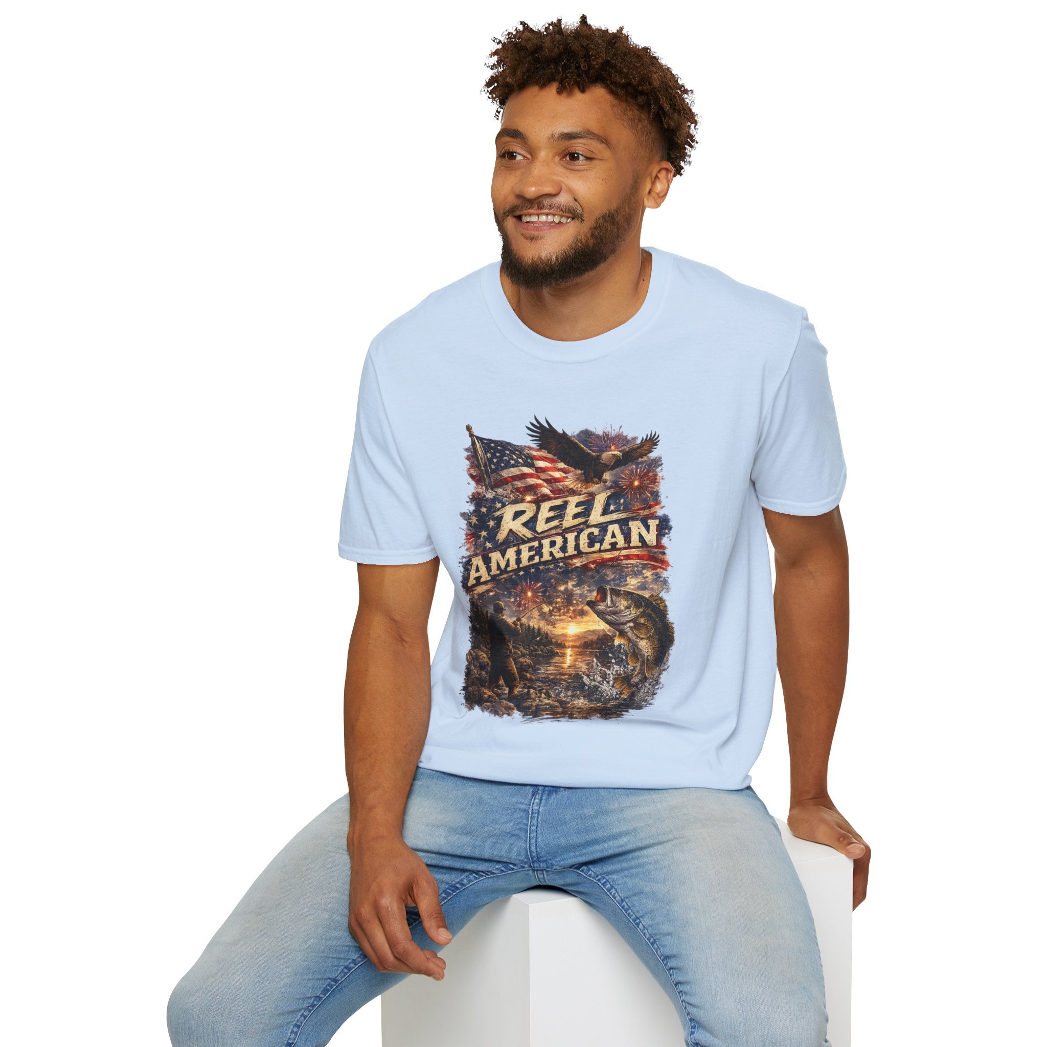 "Reel American" Eagle T-Shirt — Patriotic Fishing Shirt with Flag & Bald Eagle