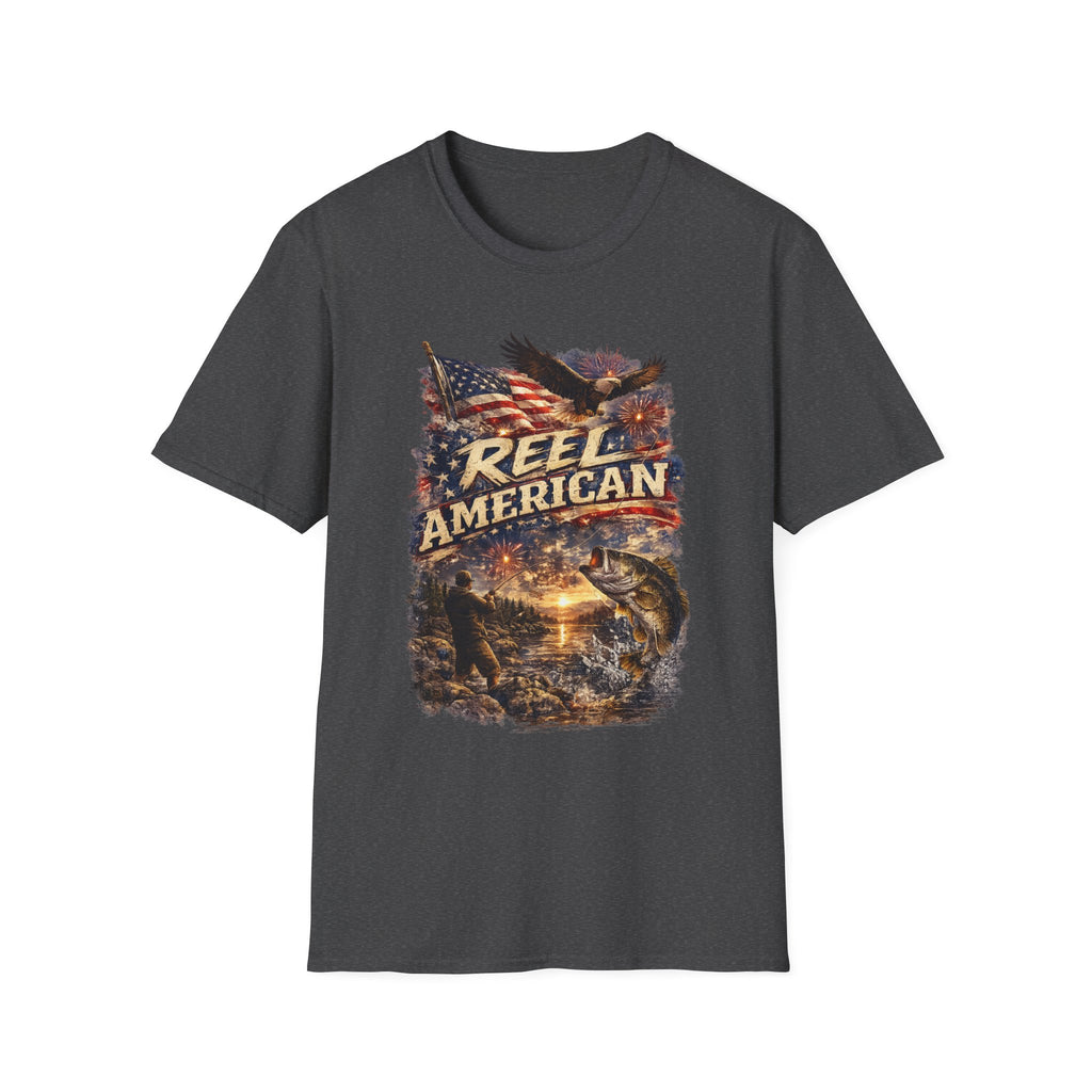 "Reel American" Eagle T-Shirt — Patriotic Fishing Shirt with Flag & Bald Eagle