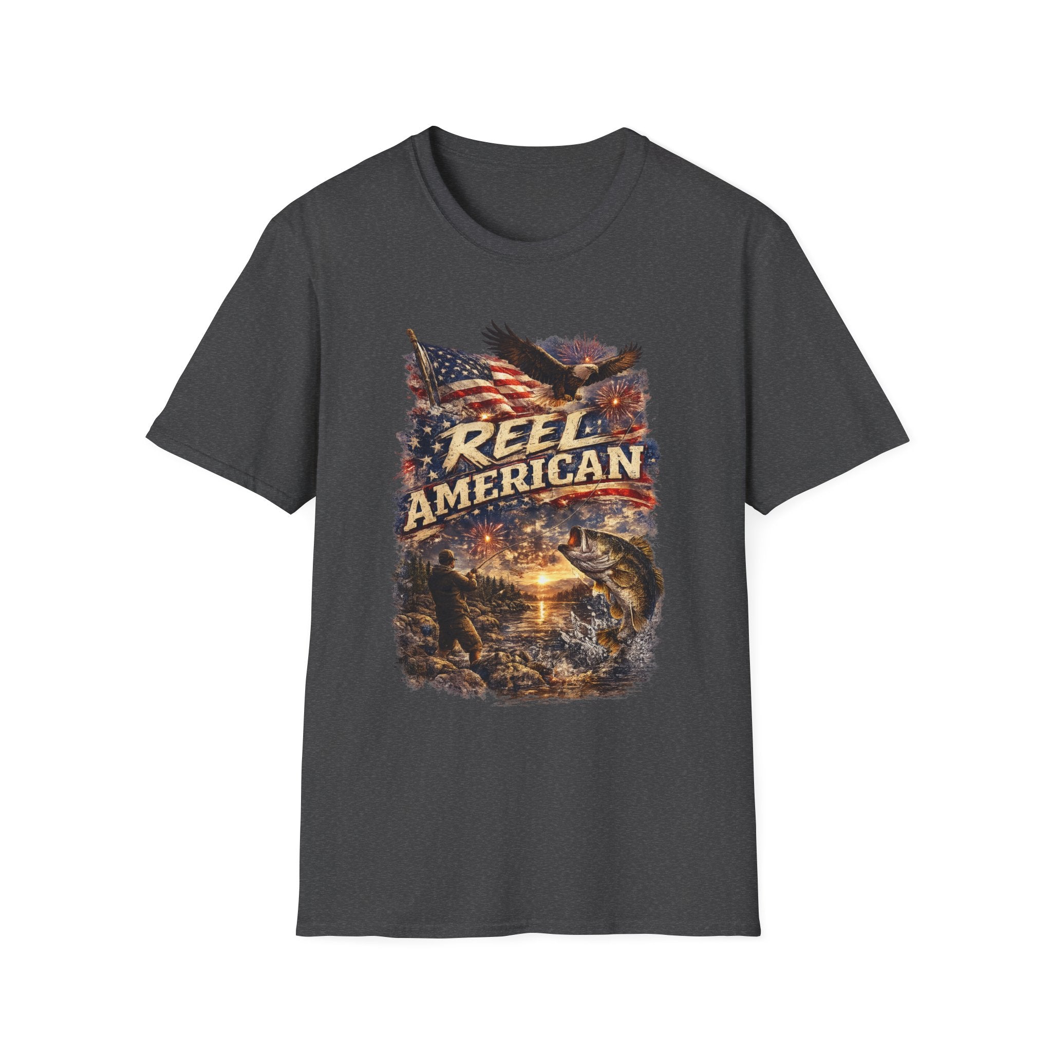 "Reel American" Eagle T-Shirt — Patriotic Fishing Shirt with Flag & Bald Eagle