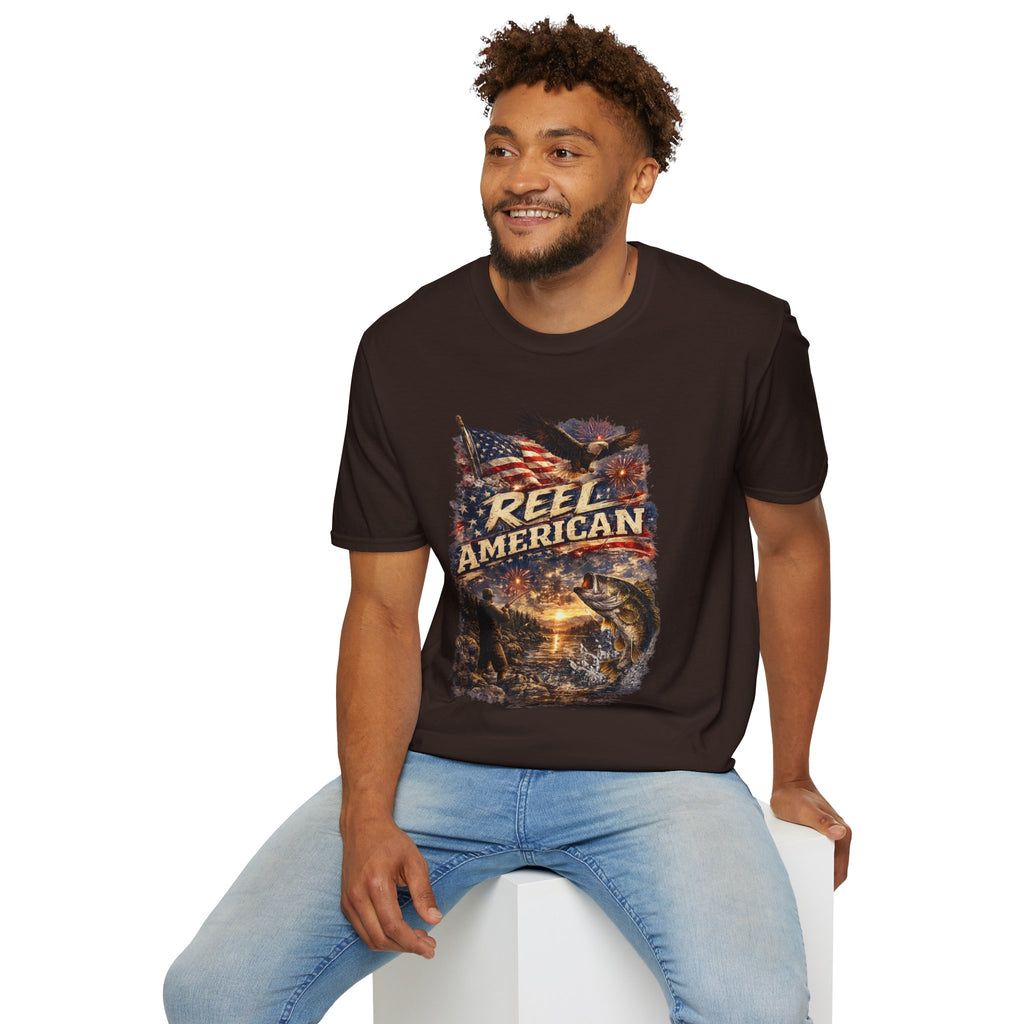 "Reel American" Eagle T-Shirt — Patriotic Fishing Shirt with Flag & Bald Eagle